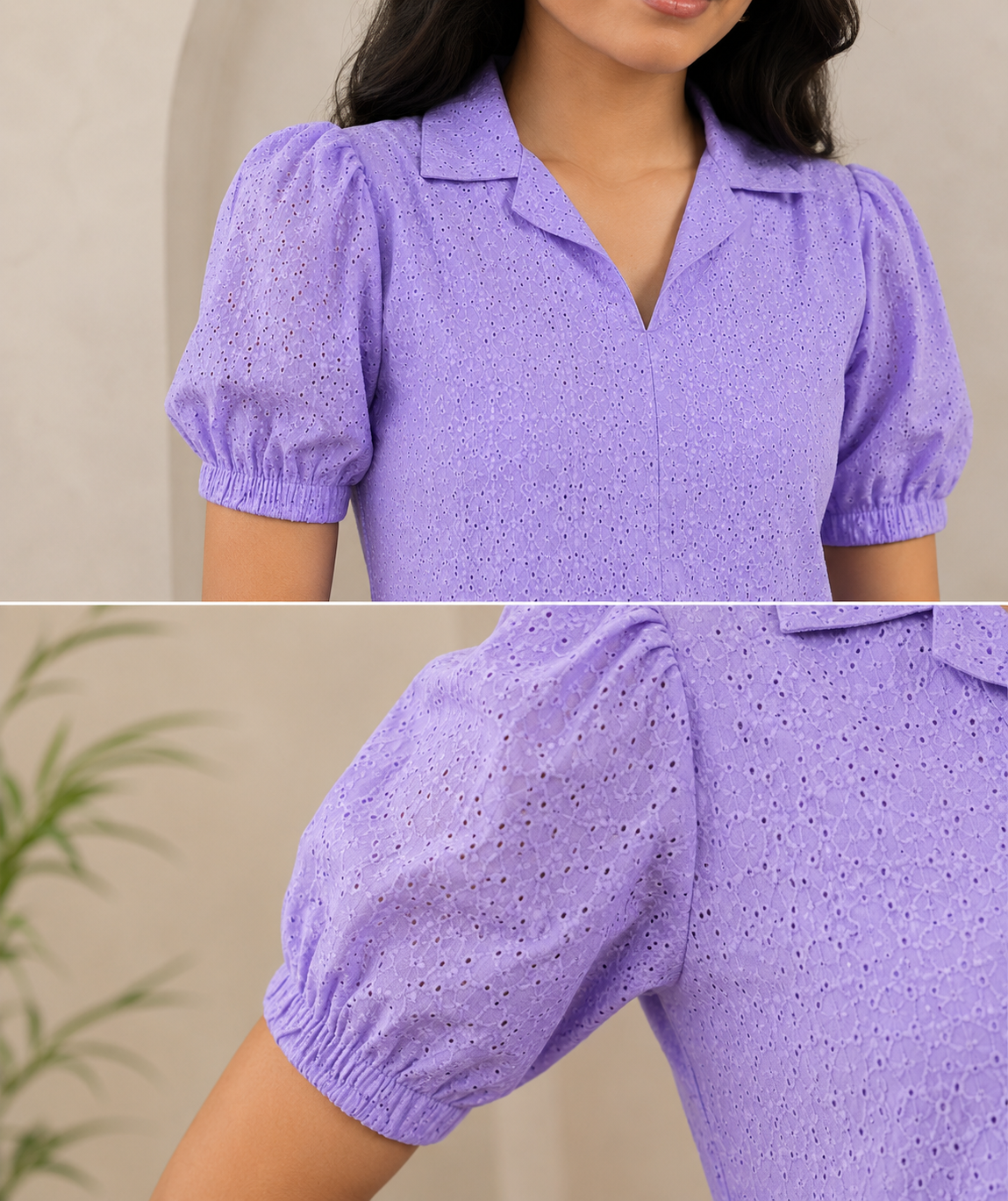 Lavender 100% Cotton Hakoba Collared Kurti Set
