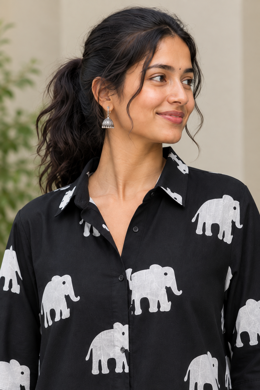 Ivory Elephants – Cotton Block Printed Shirt Dress
